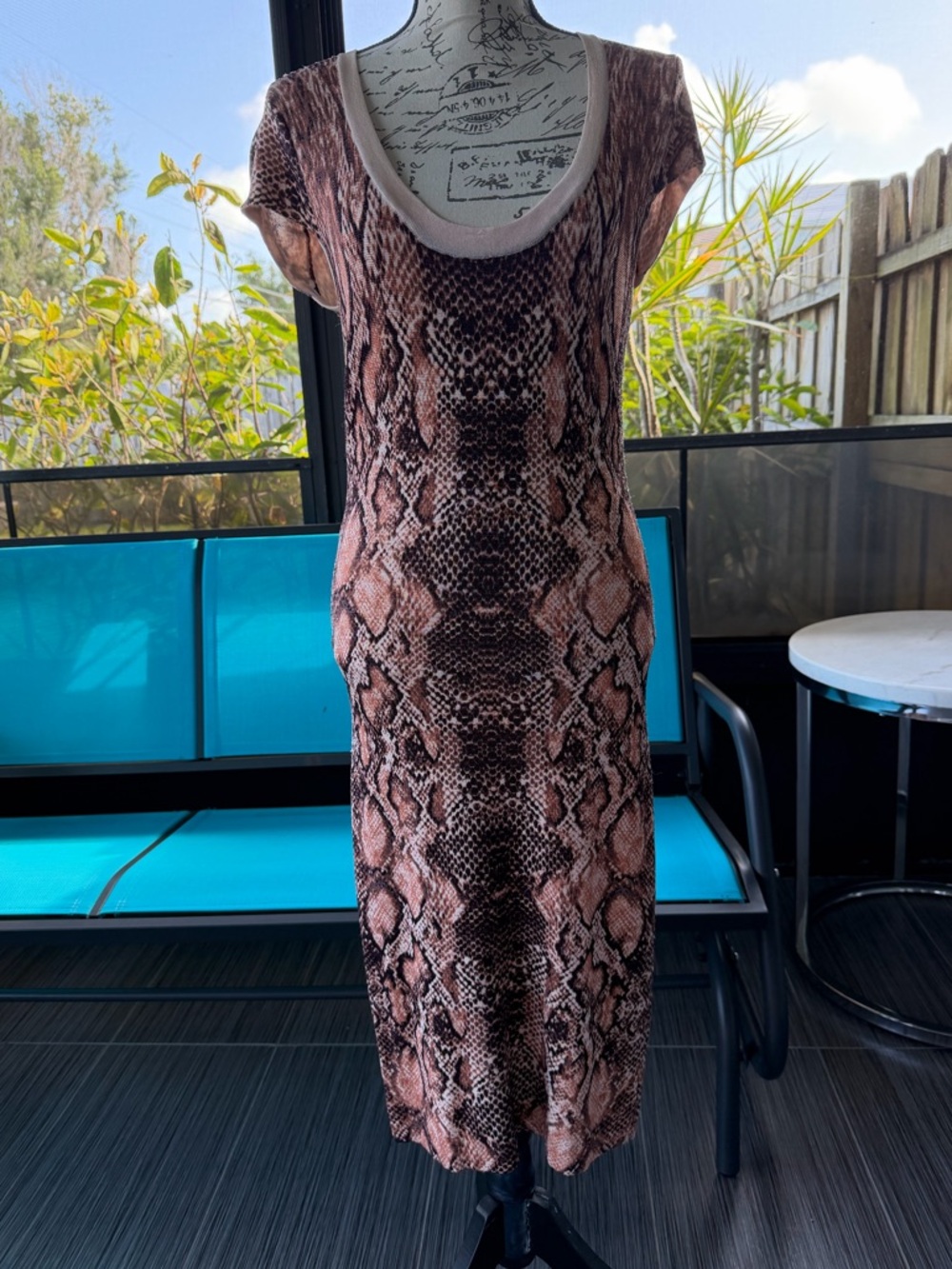 Cache Beige and Brown Snake-Print Reptile Dress size Small NWOT